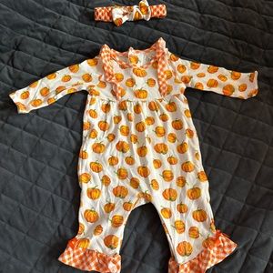 Cute pumpkin onesie with matching headband